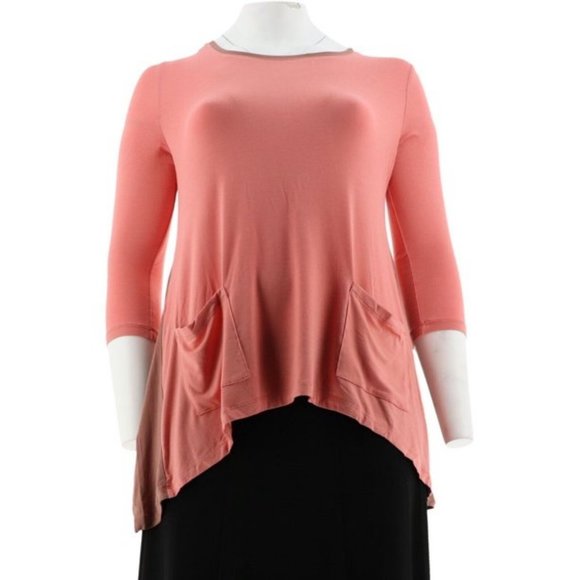NWT LOGO LORI GOLDSTEIN KNIT TOP COLOR-BLOCKING PINK MELON XS - Picture 1 of 8